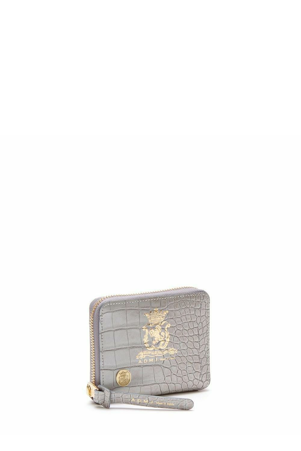【新品同様】ADMJ クロコ型押しパース 二つ折り財布 アルジェント シルバー 新品同様】ADMJ クロコ型押しパース 二つ折り財布 アルジェント